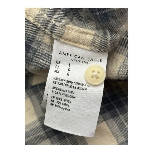 American Eagle Flannel Shirt Mens Blue Cream Button Up Long Sleeve Soft Large - Picture 3 of 4